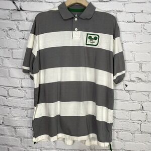 Disney Parks Mens Epcot Polo Shirt Size XL‎ Embroidered Gray White Stripe